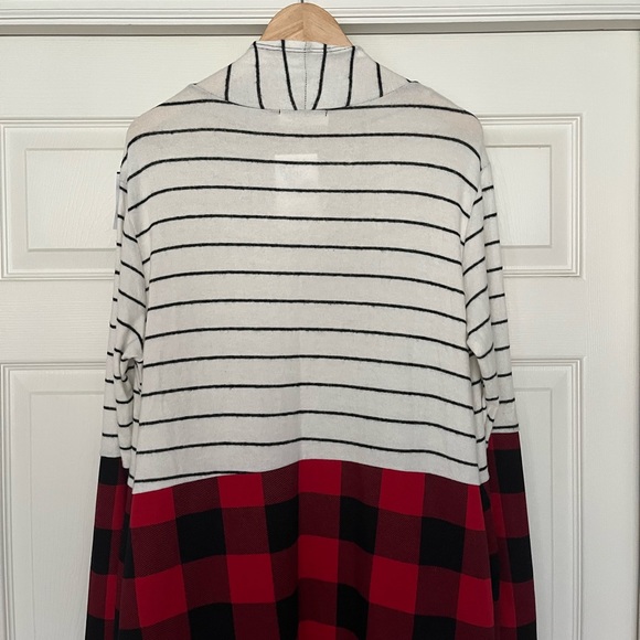 {Haptics} Buffalo Plaid Striped Open Front Long Cardigan - Women's Medium - NWT - Picture 8 of 11